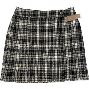 NWT I. E. Relaxed 6P Petite Academia Y2K Faux Wrap Skirt Plaid $40 Wool #3539